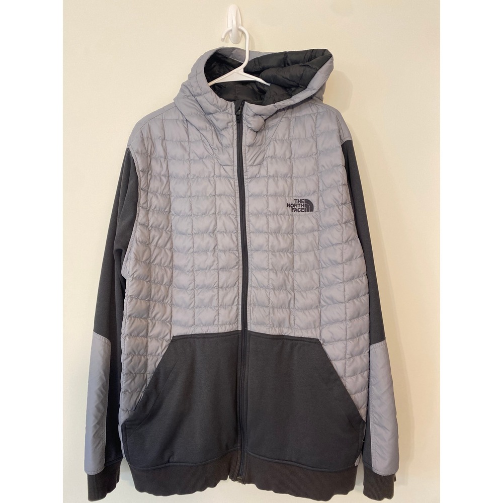The North Face Mens Thermoball Hybrid Full Zip Hoodie Grey Puffer Fleece Jacket